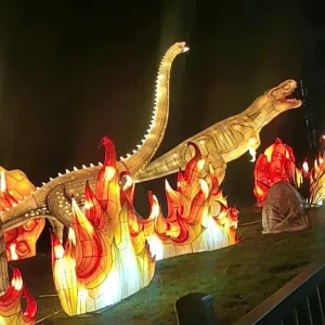 Animatronic Dinosaur Chinese Silk Lantern Metal Frame Safari Theme Adult Party Decorations Lighting Festival
