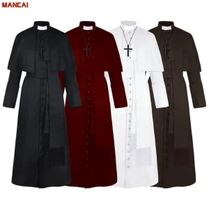 Anime Men’s Priest Costume Catholic Church Religious Roman Pope Pastor Father Costumes Mass Missionary Robe Clergy Cassock