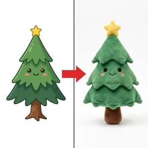 Anthropomorphic Christmas Tree Plush Figurine Soft Green Tier Foliage Stitched Blush Cheek Yellow Star peak Holiday Gift Toy