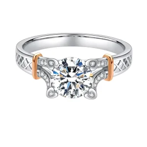 Anti Tarnish Silver Jewelry Vintage Split Shank Diamond Ring for Daily Dating Wear