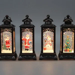 Antique Bronze Carved Christmas LED Snow Globe Lantern Santa Snowman Tree Water Glitter Light for Xmas Decor