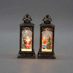 Antique Bronze Carved Christmas LED Snow Globe Lantern Santa Snowman Tree Water Glitter Light for Xmas Decor