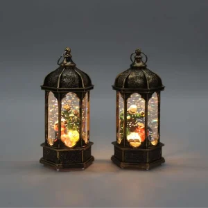 Antique Bronze Moroccan-Style Christmas Snow Globe Lantern Swirling Glitter LED Light Snow Ball