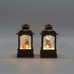 Antique Bronze Ornate Lantern Christmas LED Snow Globe Santa Snowman Reindeer Glitter Light