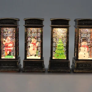 Antique Bronze Phone Booth Christmas LED Snow Globe Lantern Santa Snowman Tree Water Glitter Light for Xmas