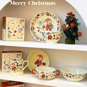 Appearance Festive Atmosphere Christmas Gift Set of Ceramic Tableware, Suitable for Household Use and As a Gift