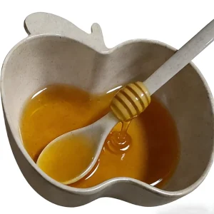 Apple Shaped Melamine Lid Bowl with Spoon Rosh Hashanah Honey Dish for Jewish New Year