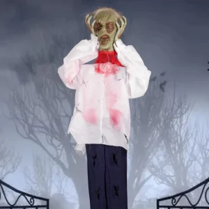 Aroma 7Ft Halloween Animated Man Holding Head with Light Up Eyes Frightening Tremors Spooky Sound Effect Outdoor Indoor Decor