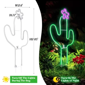 Art Deco 15″H Cactus Shaped Metal Neon Sign Flower Plug Powered LED for Home Bedroom Patio Garden Party Decor Floor