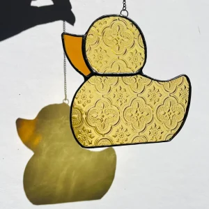Art Deco Decorative Rubber Duck Stained Glass Suncatcher Window Hanging Ornament Special Begonia Design