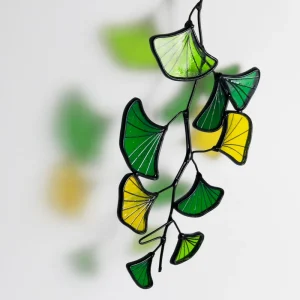 Art Deco Ginkgo Leaf Stained Glass Coaster Set Square Round Shape Customizable Logo All Season Anniversary Gift