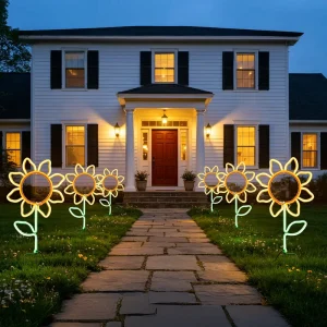Art Deco Metal LED Neon Light Strip 3 Piece Flower Design Floor Mount Plug In Home Decor Birthday Easter Anniversary