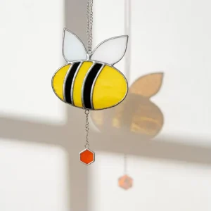 Art Deco Stained Glass Bumble Bee Suncatcher Anniversary Window Hanging Yard Art for Garden Decor HD 0264