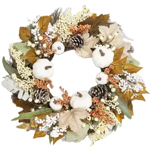 Artificial Autumn Themed Floral Wreath with Vibrant Fall Colors for Elegant Home Door Seasonal Decorations