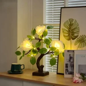 Artificial Brown Plastic Table Top Rose Tree Lamp Warm White LED Rechargeable USB Christmas Gift Box Bedroom