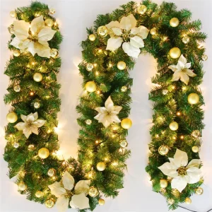 Artificial Christmas Tree Rattan Garland Wreath and Banner Decoration for Outdoor Christmas and Halloween Occasions