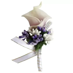 Artificial Corsage with PU Calla Lily Boutonniere for Wedding Graduation Chinese New Year or Christmas Decorations