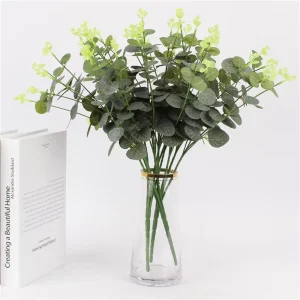 Artificial Eucalyptus Leaves Plastic Silk Eucalyptus Stem Plants 7 Branches for Home Wedding Decoration