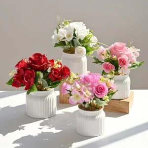 Artificial Flower Rose Hydrangea Mini Bonsai Creative Faux Flowers Home Studio Decor Plastic Artificial Greenery Simulated