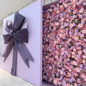 Artificial Flower Wall Backdrop 8ft X 8ft Silk Rose Flower Wall Panels Roll up Pink Purple Flower Backdrop Decoration