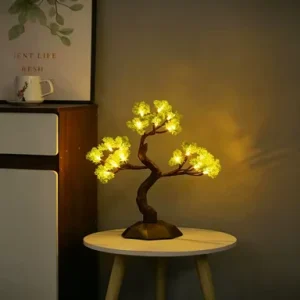 Artificial Green Pines Tree LED Lamp Dual Power Battery USB Touch Control Warm White Indoor Lamp