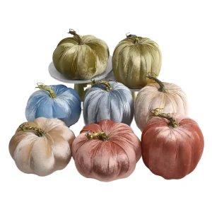 Artificial Green and Blue Velvet Pumpkin Decorations for Thanksgiving Halloween Christmas Graduation Weddings