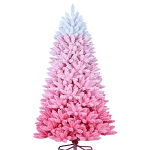 Artificial Pink Christmas Tree White Snow Flocked Foldable with 1200 LED Lights Indoor Holiday Decor