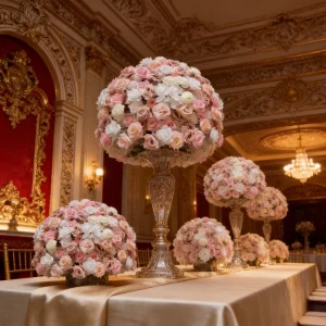 Artificial Silk Flower Ball Table Centerpieces for Wedding Decorations with White Rose