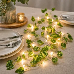 Artificial Watermelon Leaf Garland Vine Fairy String Lights Copper Warm White Battery Powered Home Kitchen Garden Decor