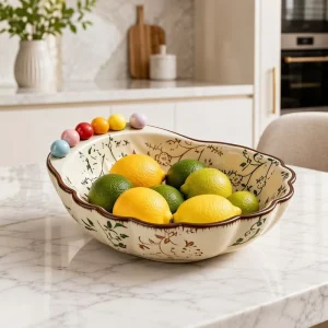 Artisan Shell Shaped Ceramic Fruit Bowl Vintage Hand Painted Floral Salad Serving Tray Decorative Jewelry Dish For Table