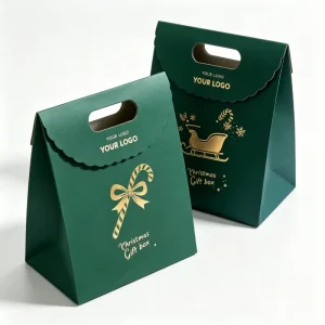 Assorted Colors Christmas Kraft Paper Bags Scalloped Handle Holiday Packaging for Candy Gift Cosmetic Eco friendly Paper Bags