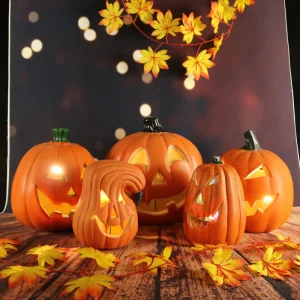 Assorted Size HDPE Artificial Pumpkins Fall Halloween Decor Jack o’ lantern Autumn Decorative Customized Color & Logo