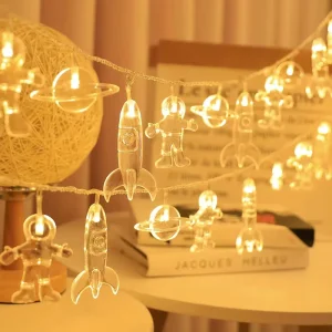 Astronaut Rocket Planet Fairy Decorative Light Garland Battery Powered 20L LED Galaxy String Light for Children Christmas Decor