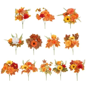 Autumn Artificial Sunflower Maple Leaf Ornaments Small Bundle for Thanksgiving Harvest Party Decorations