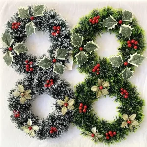 Autumn Christmas Garland Wreath with Red Bow Plastic Decoration Flowers for Festive Season