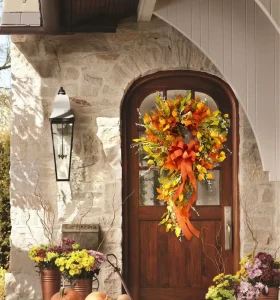 Autumn Color Thanksgiving Wreath Pumpkin Bow Artificial Wreath Door Hanging Decoration Christmas Wreath Ornament