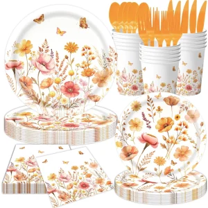 Autumn Floral Themed Cartoon Pattern Festive Style Graduation Party Tablecloths Paper Plates Banners Hanging Decorations