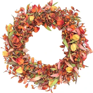 Autumn Harvest Festival Decoration Berry Pumpkin Maple Leaf Garland Rattan Pendant for Home Front Door Thanksgiving Graduation