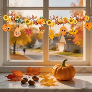 Autumn Harvest Season Pumpkin Maple Leaves Butterfly Banner PVC Indoor Decorations Garlands Festive Atmosphere Bunting Festoon