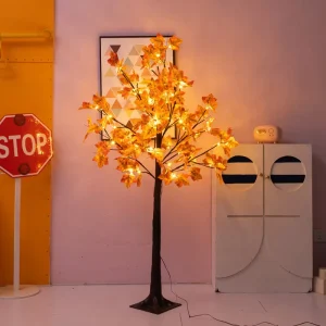 Autumn Harvest Thanksgiving Home Indoor Party Decor Artificial Fall Lighted Maple Tree with 48 LED Fall Decorations