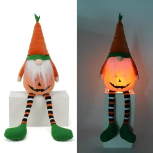 Autumn Party Tabletop Ornament LED Gonk Fall Thanksgiving Day Pumpkin Lighting Sitting Gnomes Decor with Long Legs