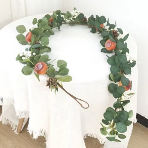 Autumn Pumpkin Vine Wreath Handcrafted Halloween Thanksgiving Home Decorative Flowers and Plants
