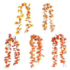 Autumn Rattan Maple Leaves Garlands Thanksgiving Halloween Party Decoration Wall Hanging Garland