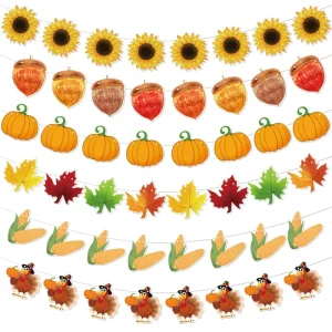 Autumn Thanksgiving Fall Harvest Paper Cutout Banner Garland for Home Farm Party Fireplace Window Decor