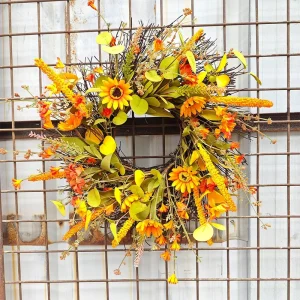 Autumn Thanksgiving Harvest Festival Decoration Ornament Maple Leaf Sunflower Wheat Ear Wreath