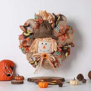 Autumn Thanksgiving Harvest Festival Flower Garland Front Door Courtyard Decoration Scarecrow Flower Wreath