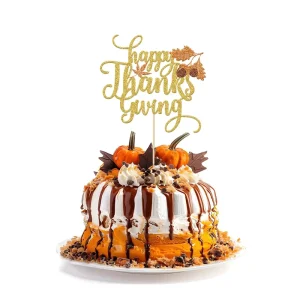 Autumn Thanksgiving Theme Party Decoration Card Happy Thanksgiving Pumpkin Cake Plug-in with Maple Leaf Made of Paper