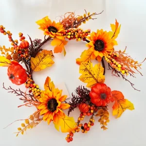 Autumn Winter Christmas Decorative Plastic Wreaths Themed with Pumpkin Sunflower Eco Friendly Modern Design for Door Decoration