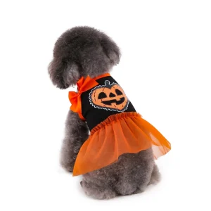 Autumn Winter Halloween Pet Costume Cute Casual Fashionable British Style Poly cotton Outfit for Small Dogs Cats Pumpkin Design