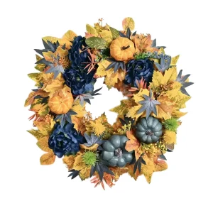 Autumn Wreath with Maple Leaf Pumpkin for Halloween Easter Wall Hanging Front Door Decoration Thanksgiving Flower Garlands